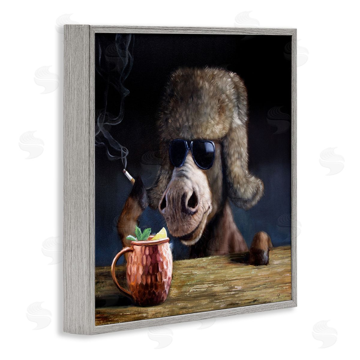 Moscow Mule Funny Animal Grey Frame Print Wall Art, Home Decor by Lucia Heffernan