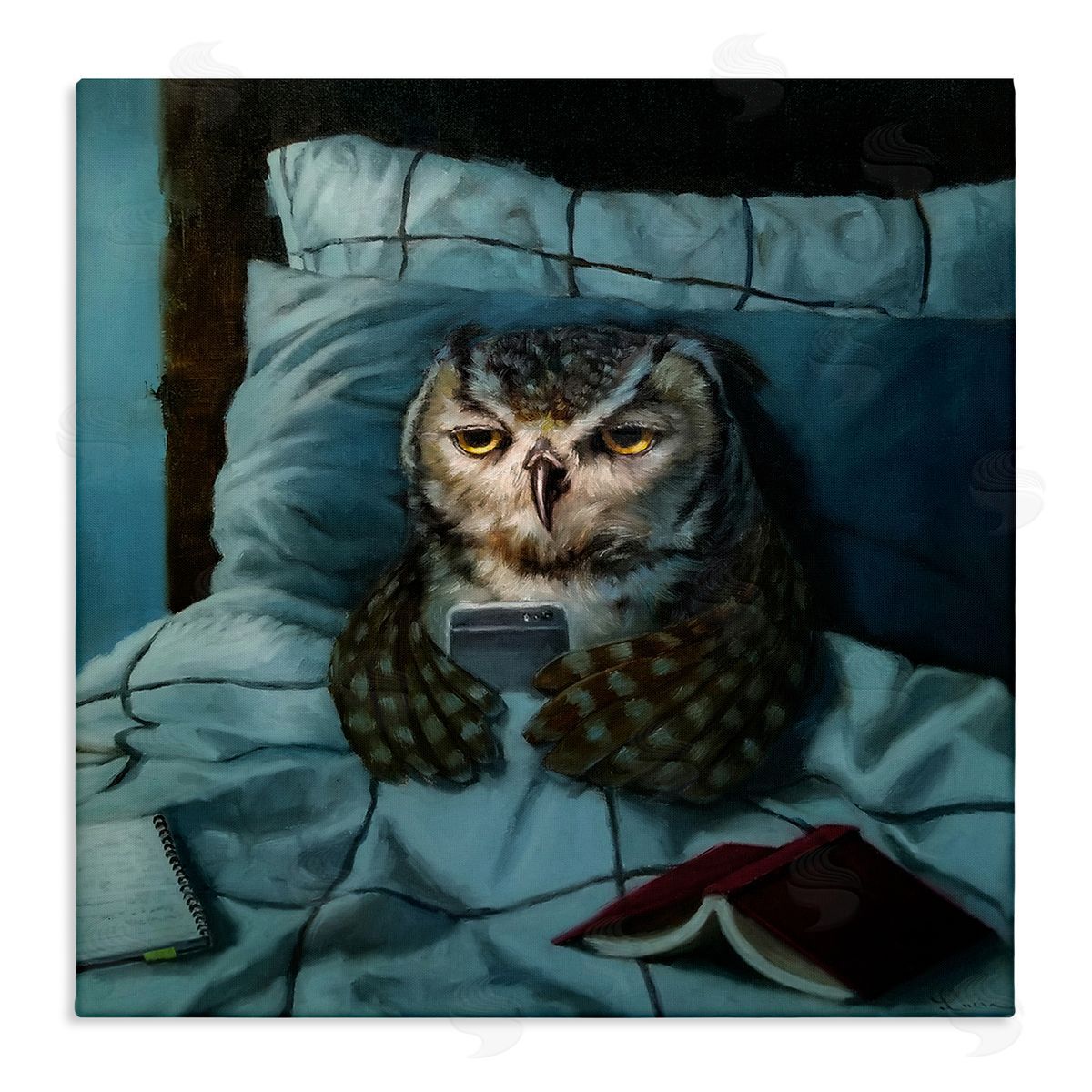 Night Owl on Phone Canvas Wall Art, Home Decor by Lucia Heffernan