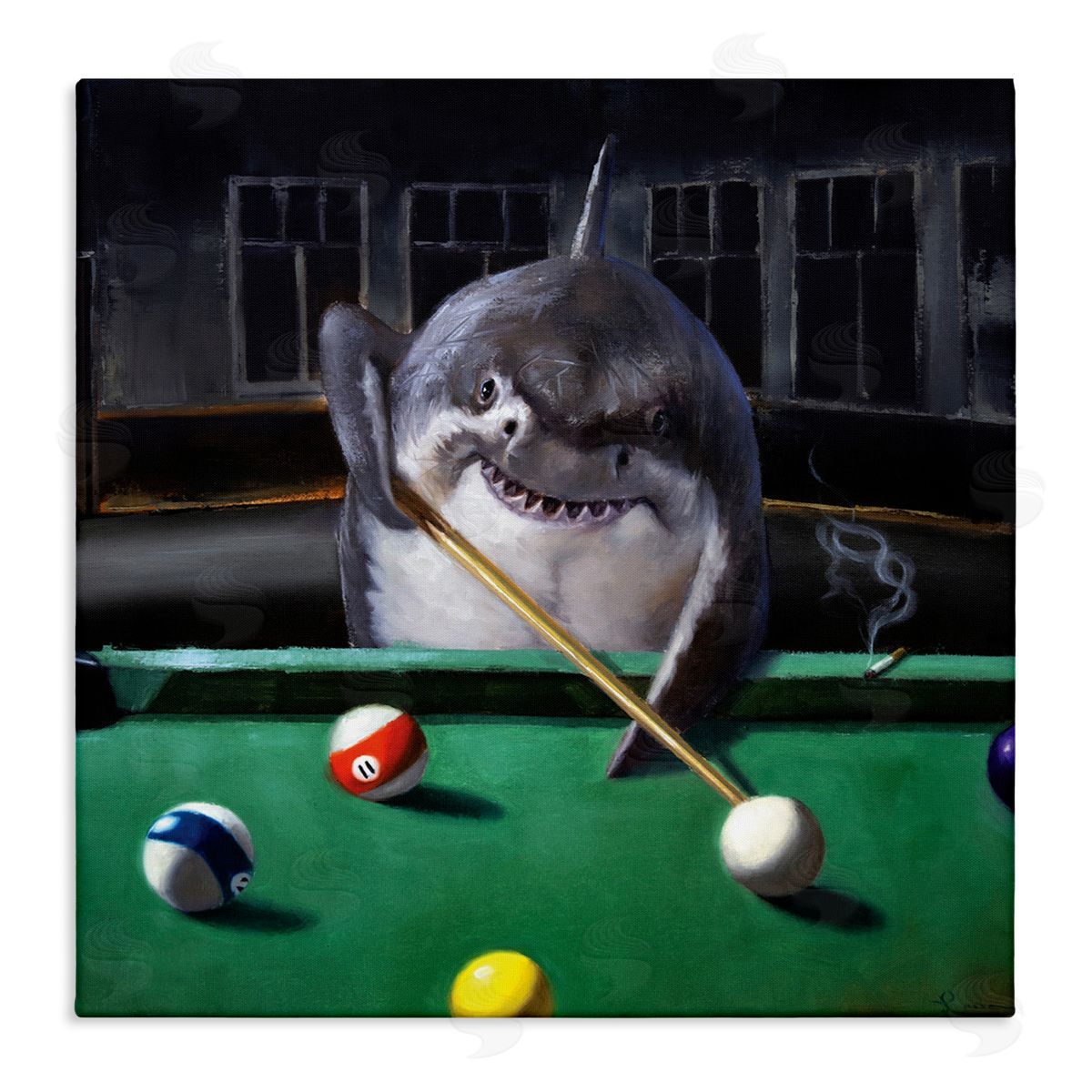 Pool Shark Animal Pun Canvas Wall Art, Home Decor by Lucia Heffernan