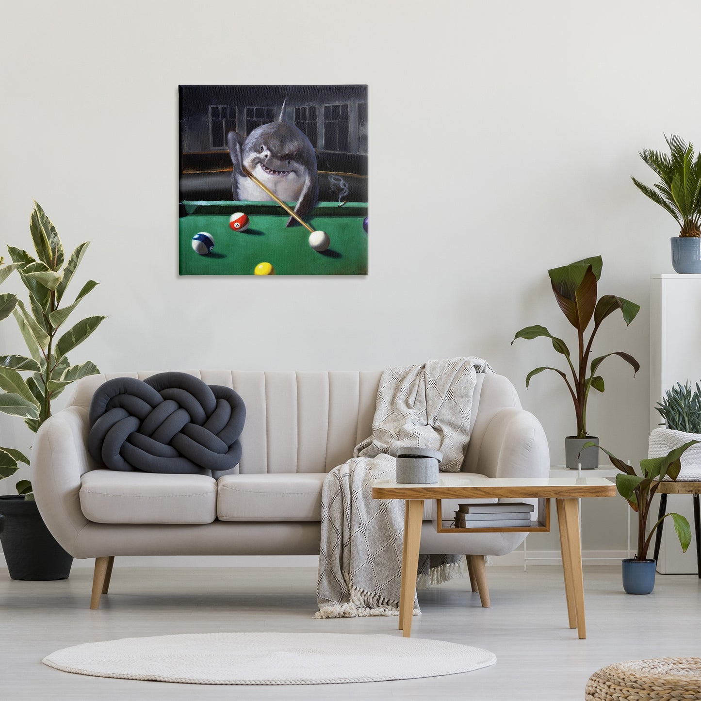 Pool Shark Animal Pun Canvas Wall Art in Room, Home Decor by Lucia Heffernan