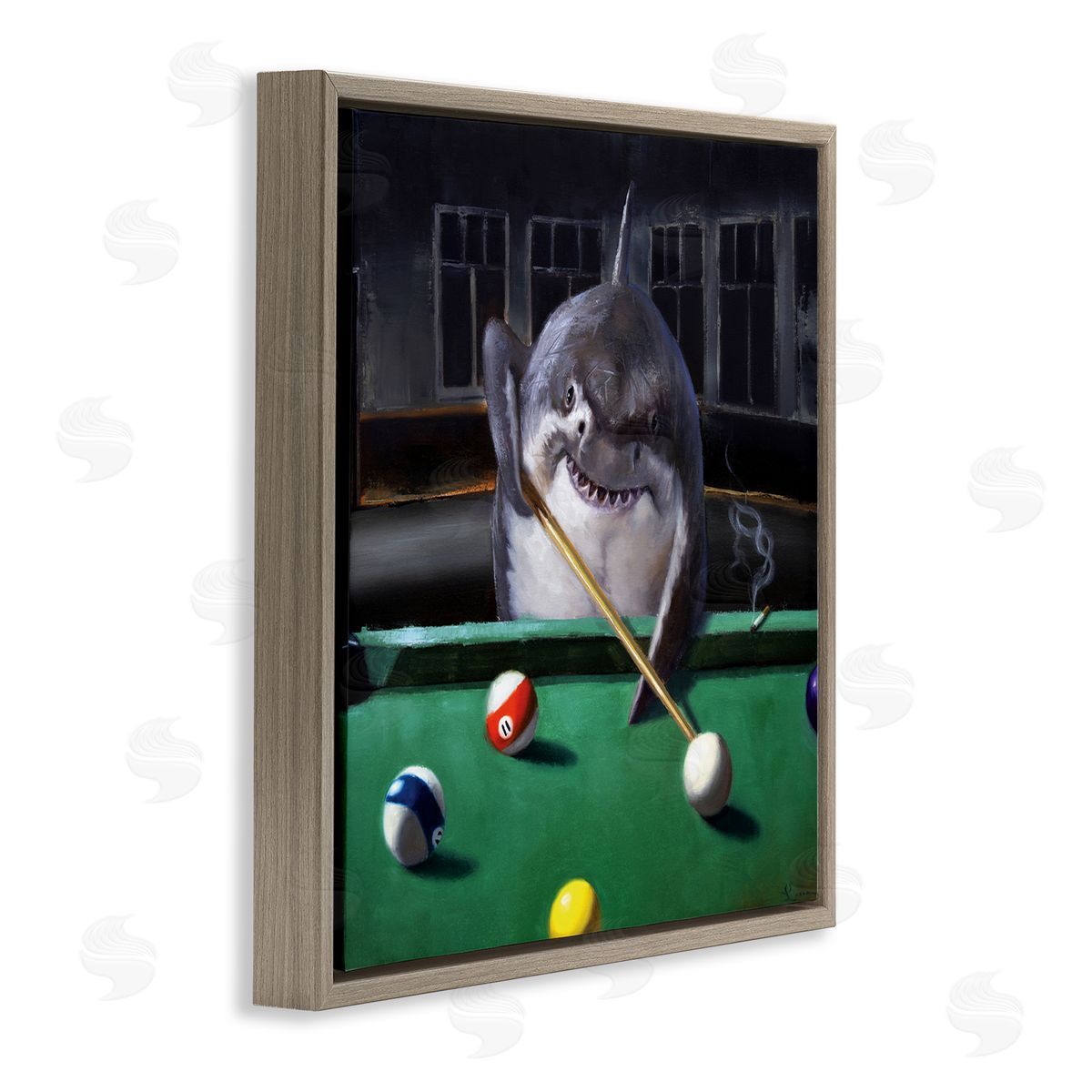 Pool Shark Animal Pun Brown Floating Frame Canvas Wall Art, Home Decor by Lucia Heffernan