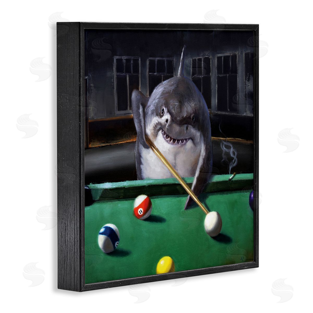 Pool Shark Animal Pun Black Frame Print Wall Art, Home Decor by Lucia Heffernan
