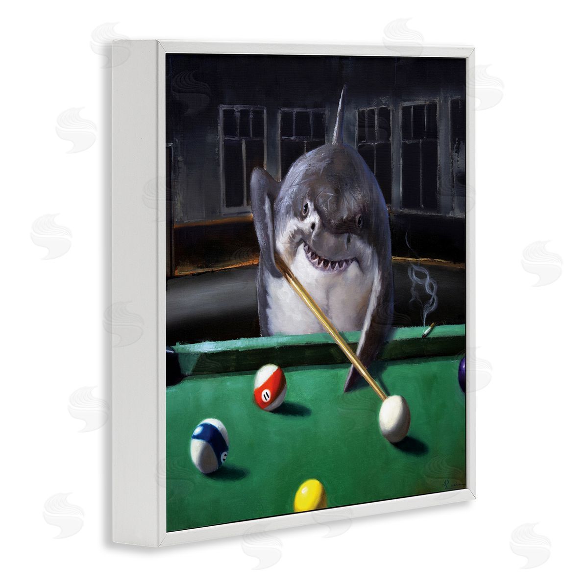 Pool Shark Animal Pun White Frame Print Wall Art, Home Decor by Lucia Heffernan