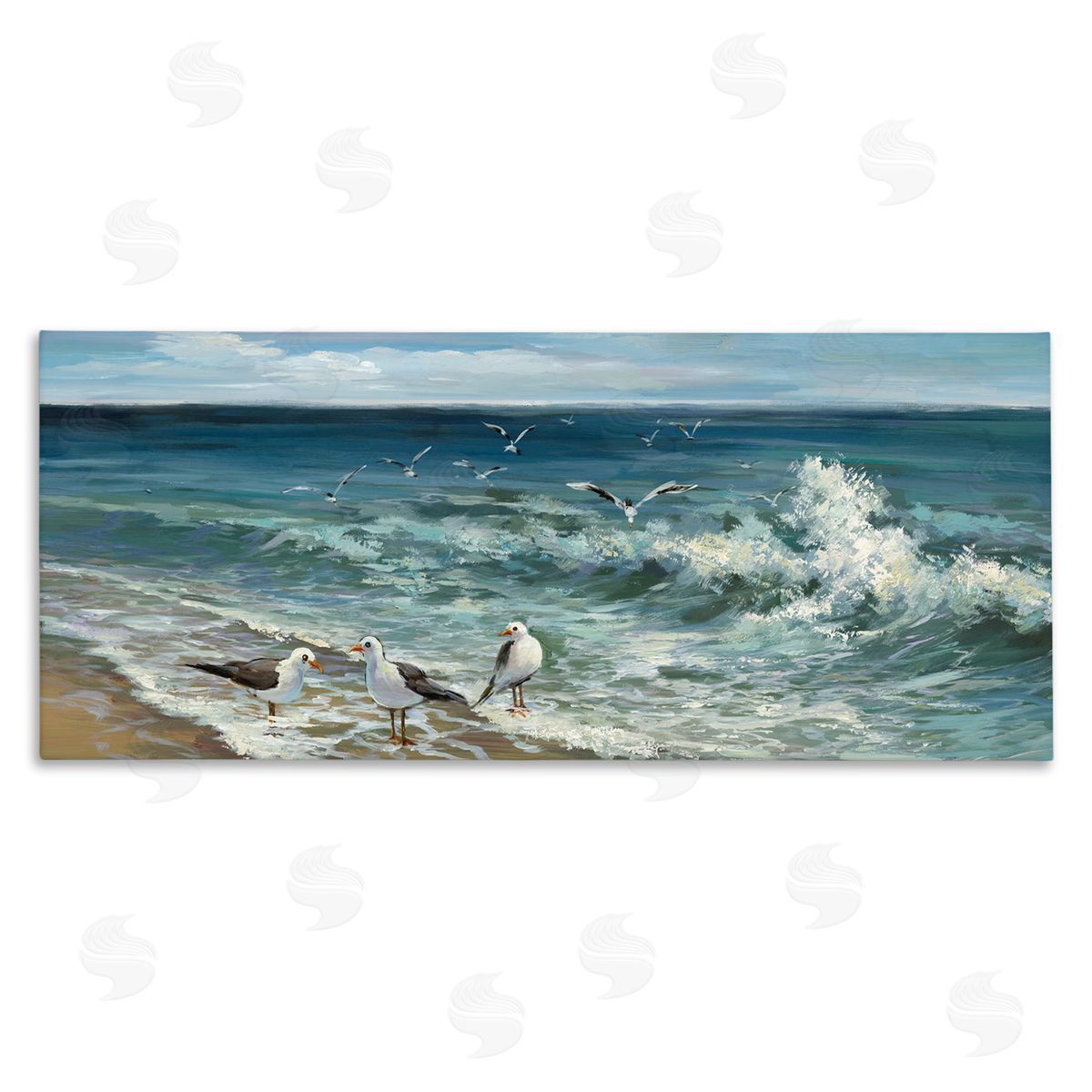 Incoming Beach Tide Seagulls Canvas Wall Art, Home Decor by Heather Hayes