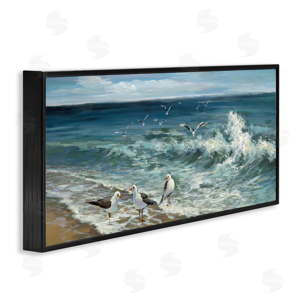 Incoming Beach Tide Seagulls Black Frame Print Wall Art, Home Decor by Heather Hayes