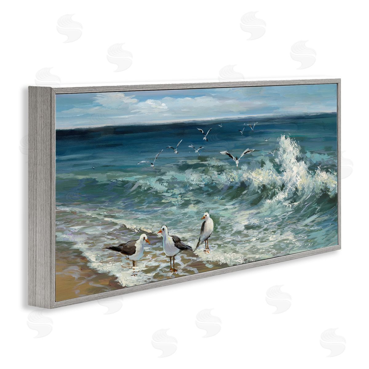 Incoming Beach Tide Seagulls Grey Frame Print Wall Art, Home Decor by Heather Hayes