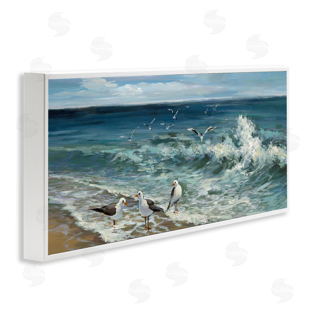 Incoming Beach Tide Seagulls White Frame Print Wall Art, Home Decor by Heather Hayes