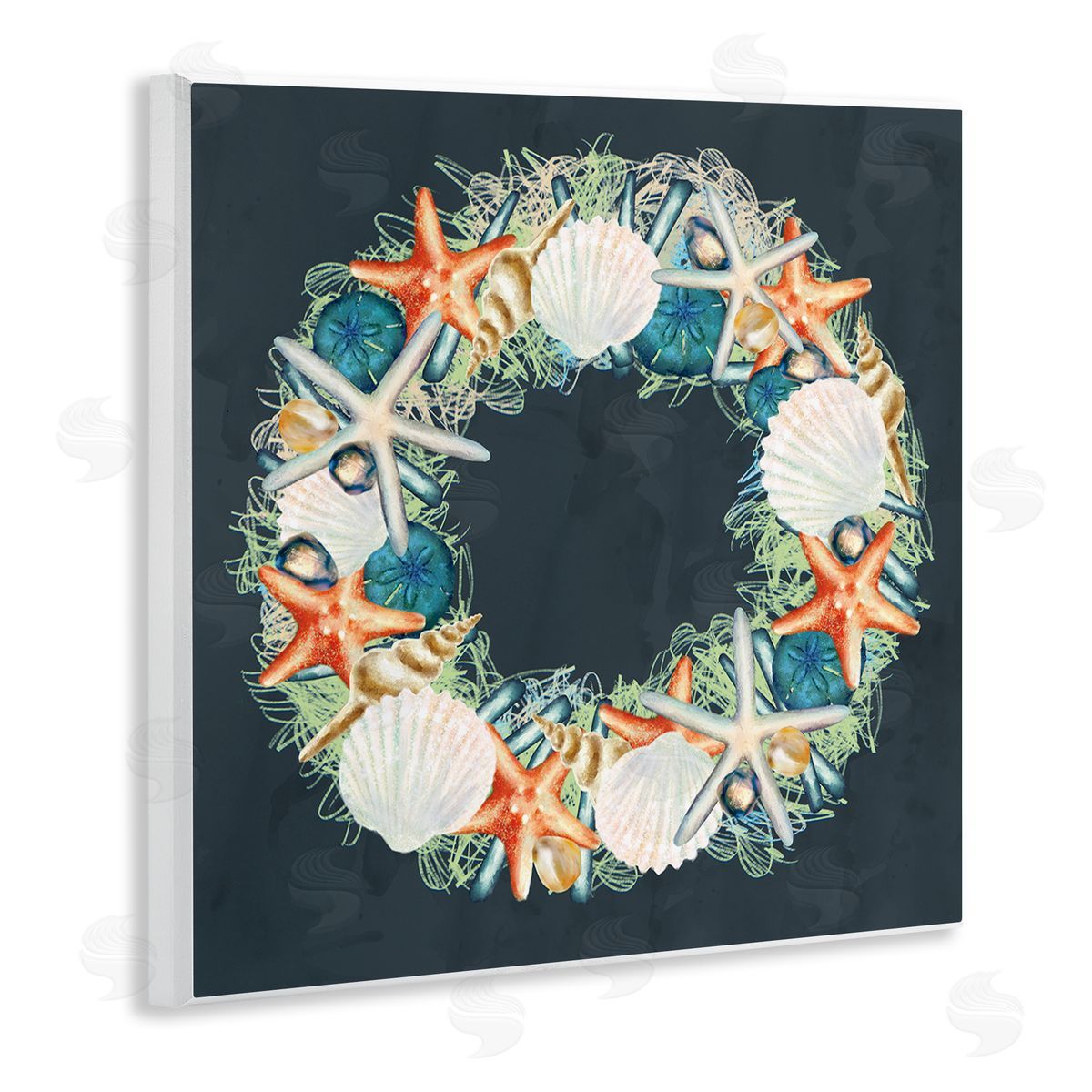 Starfish and Nautical Seashell Wreath Wood Plaque Wall Art, Home Decor by Ziwei Li