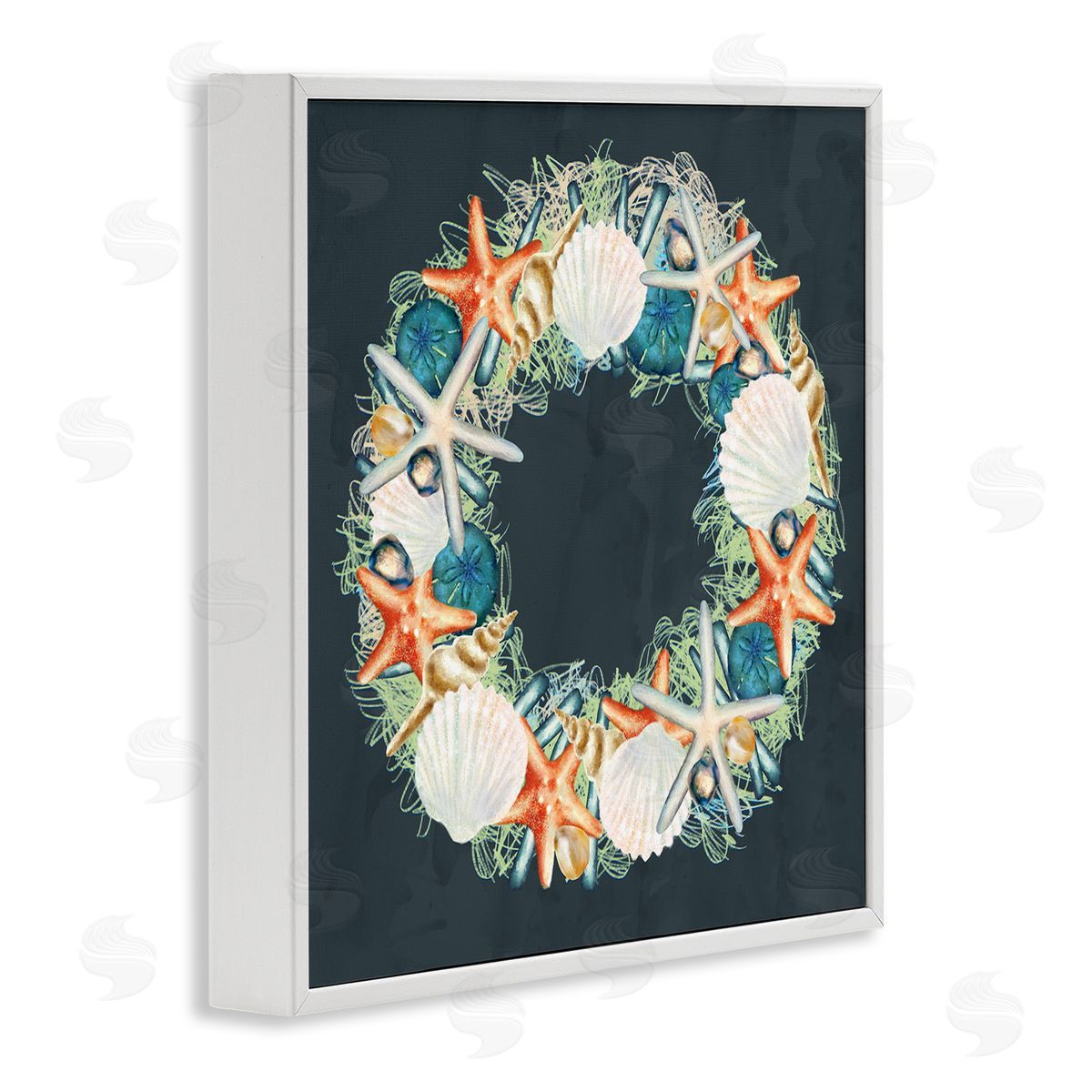 Starfish and Nautical Seashell Wreath White Frame Print Wall Art, Home Decor by Ziwei Li