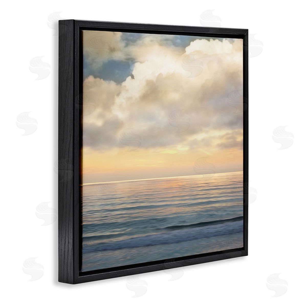John Seba Soft Ocean Sunset Cloudy Nautical Horizon Black Floating Frame Canvas Wall Art Print