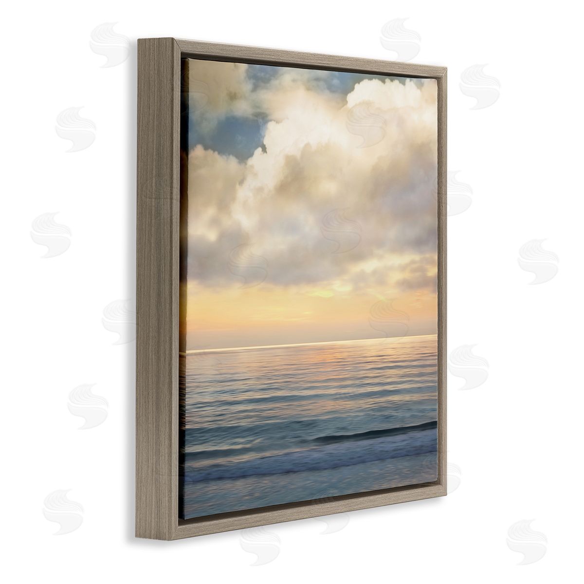 John Seba Soft Ocean Sunset Cloudy Nautical Horizon Brown Floating Frame Canvas Wall Art Print