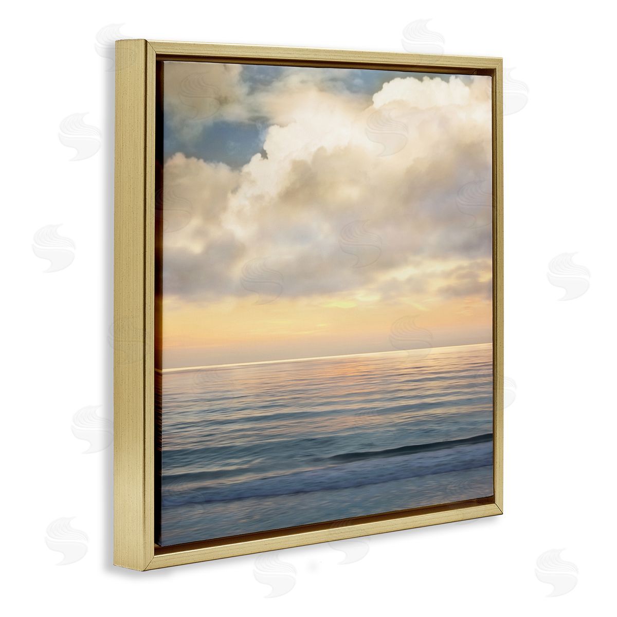 John Seba Soft Ocean Sunset Cloudy Nautical Horizon Gold Floating Frame Canvas Wall Art Print