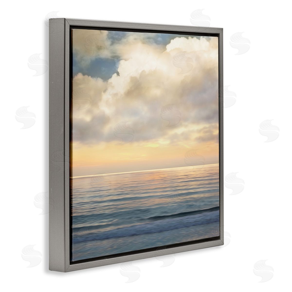 John Seba Soft Ocean Sunset Cloudy Nautical Horizon Gray Floating Frame Canvas Wall Art Print