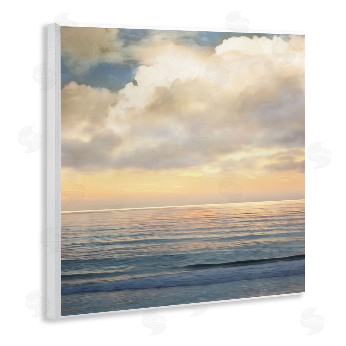 John Seba Soft Ocean Sunset Cloudy Nautical Horizon Wooden Wall Plaque Art Print