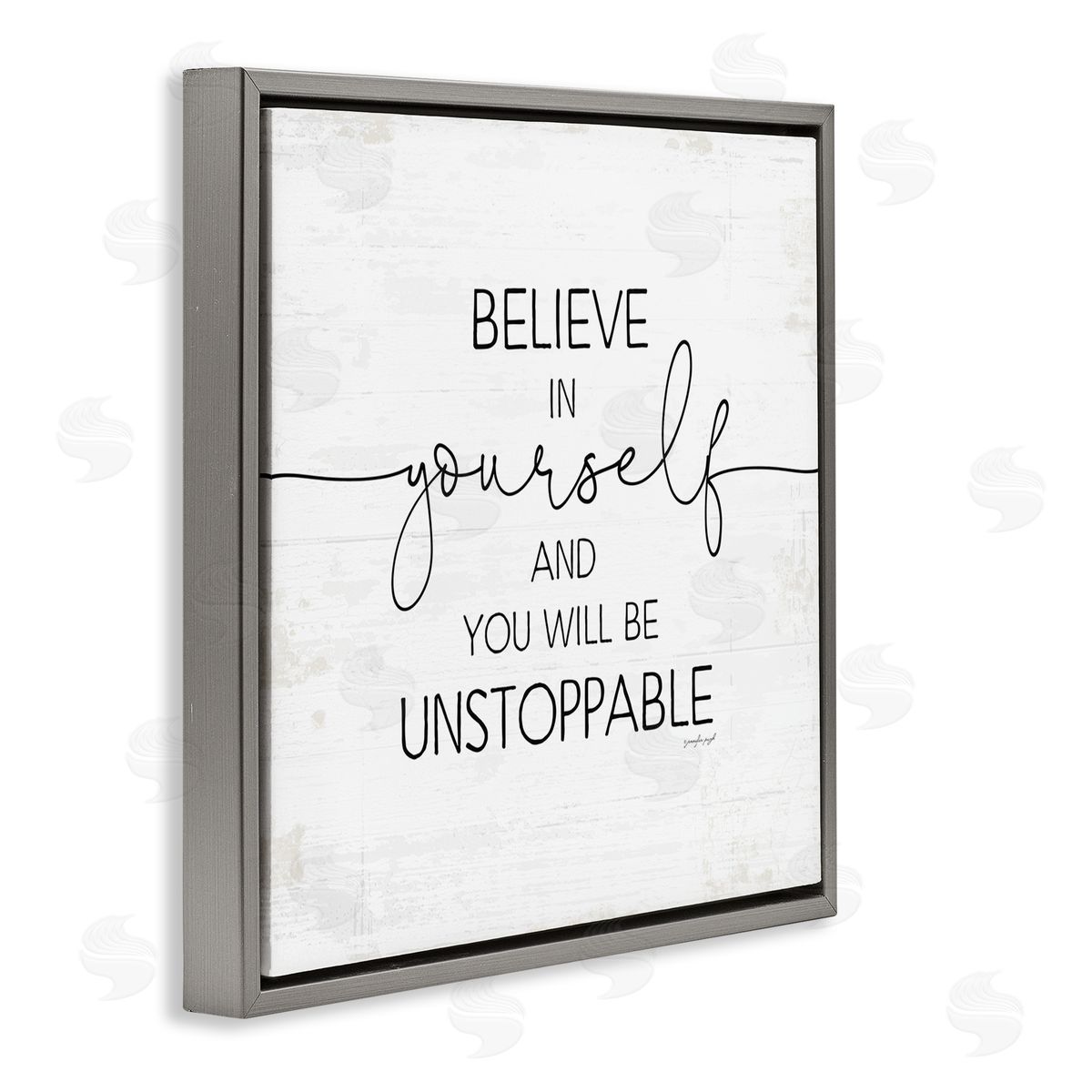 Believe In Yourself Inspirational Grey Floating Frame Canvas Wall Art, Home Decor by Jennifer Pugh