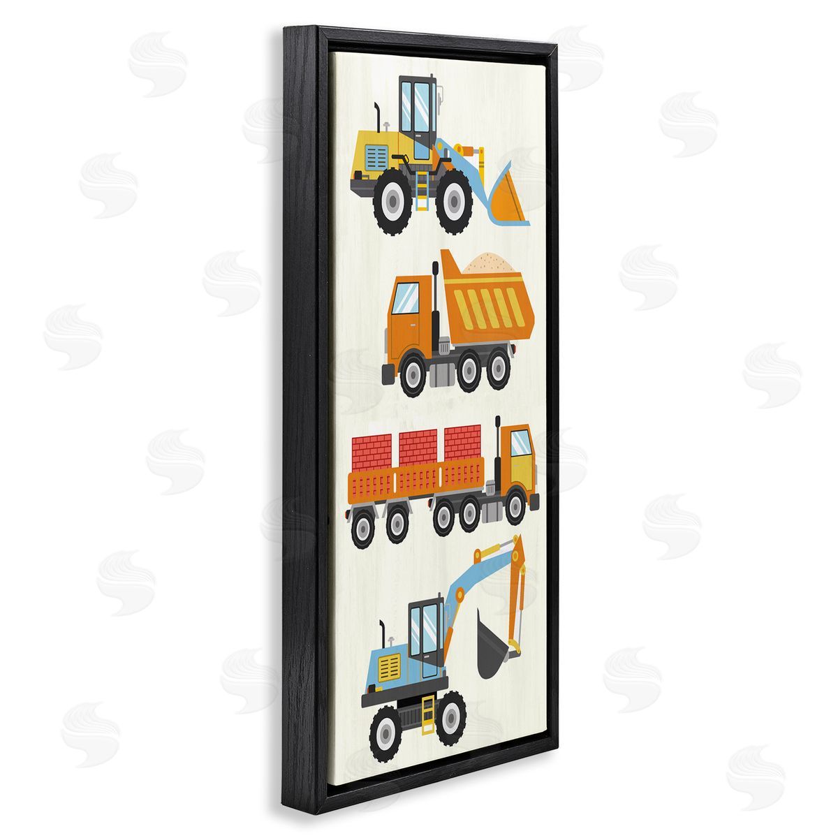 Playful Construction Vehicles Black Floating Frame Canvas Wall Art, Home Decor by Kim Allen