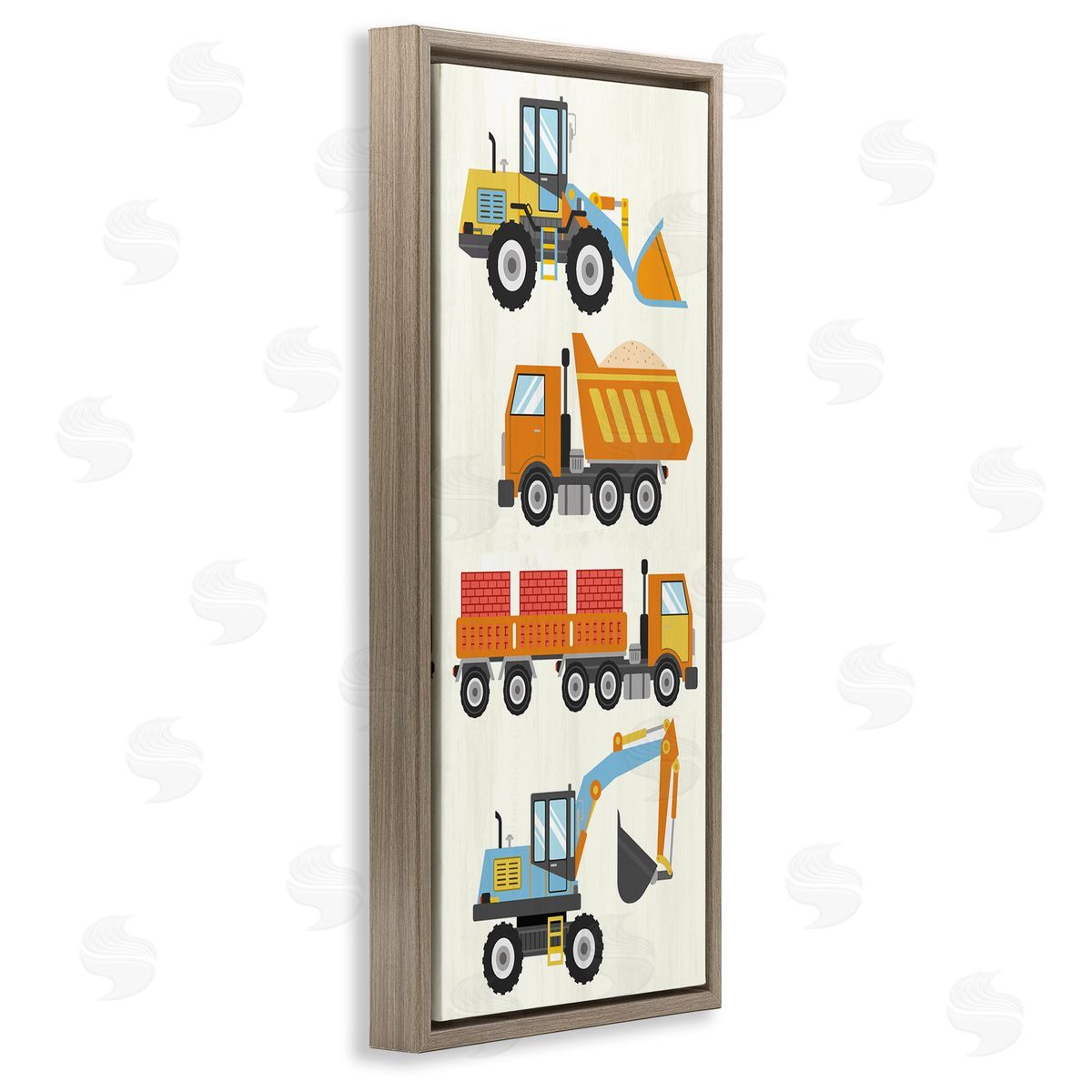 Playful Construction Vehicles Brown Floating Frame Canvas Wall Art, Home Decor by Kim Allen