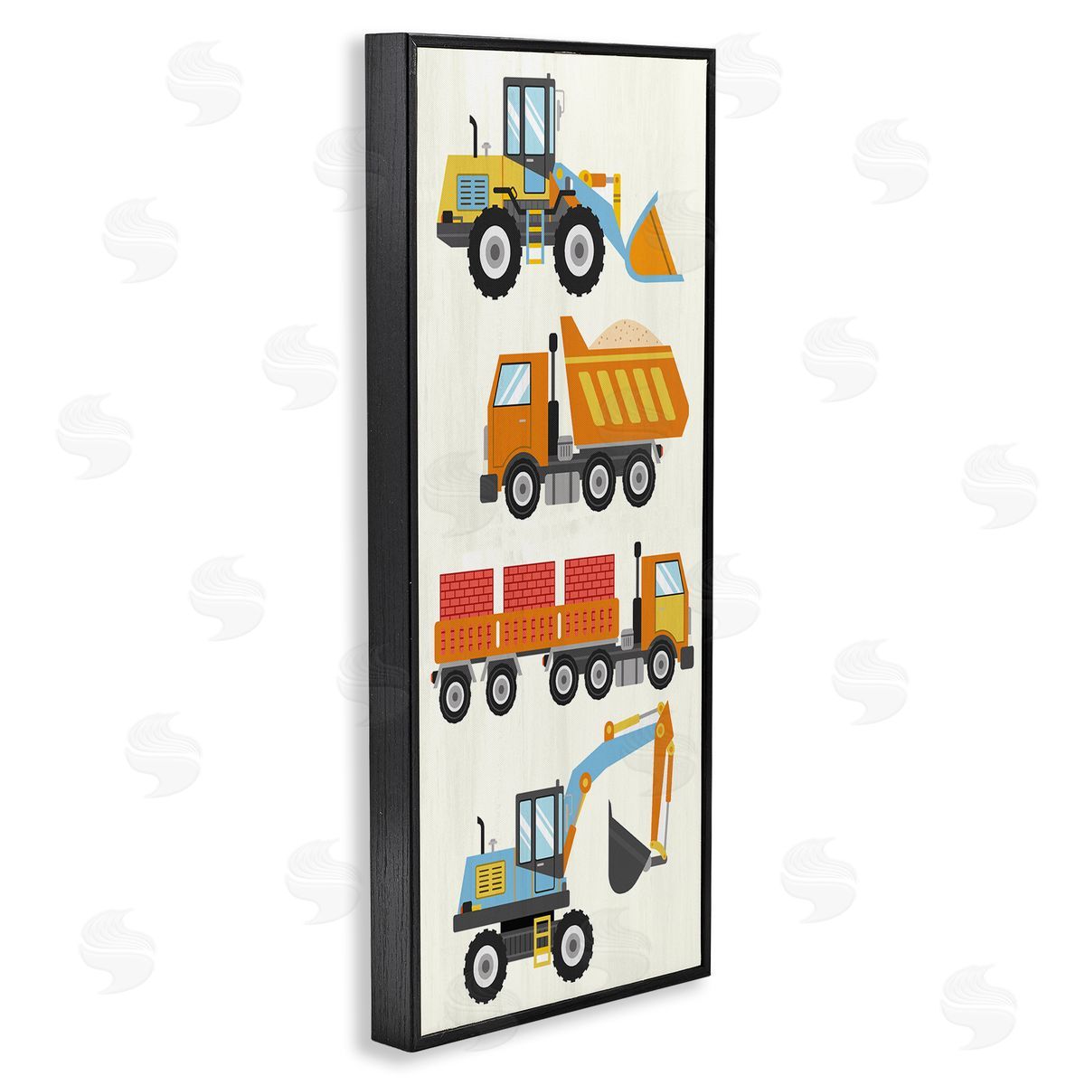 Playful Construction Vehicles Black Frame Print Wall Art, Home Decor by Kim Allen