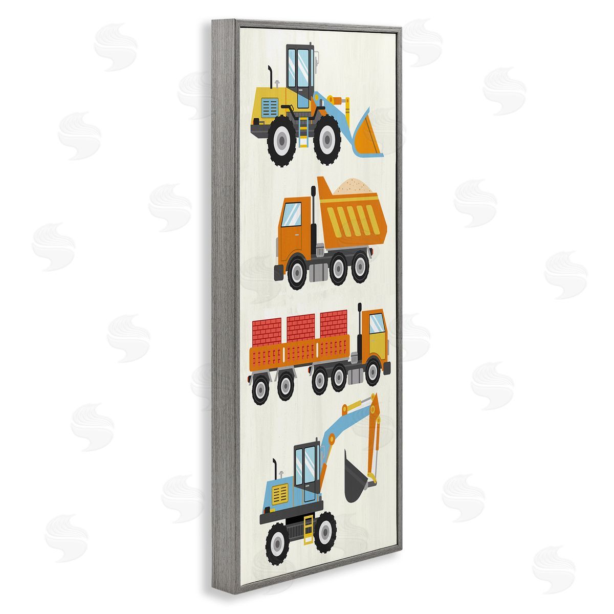 Playful Construction Vehicles Grey Frame Print Wall Art, Home Decor by Kim Allen