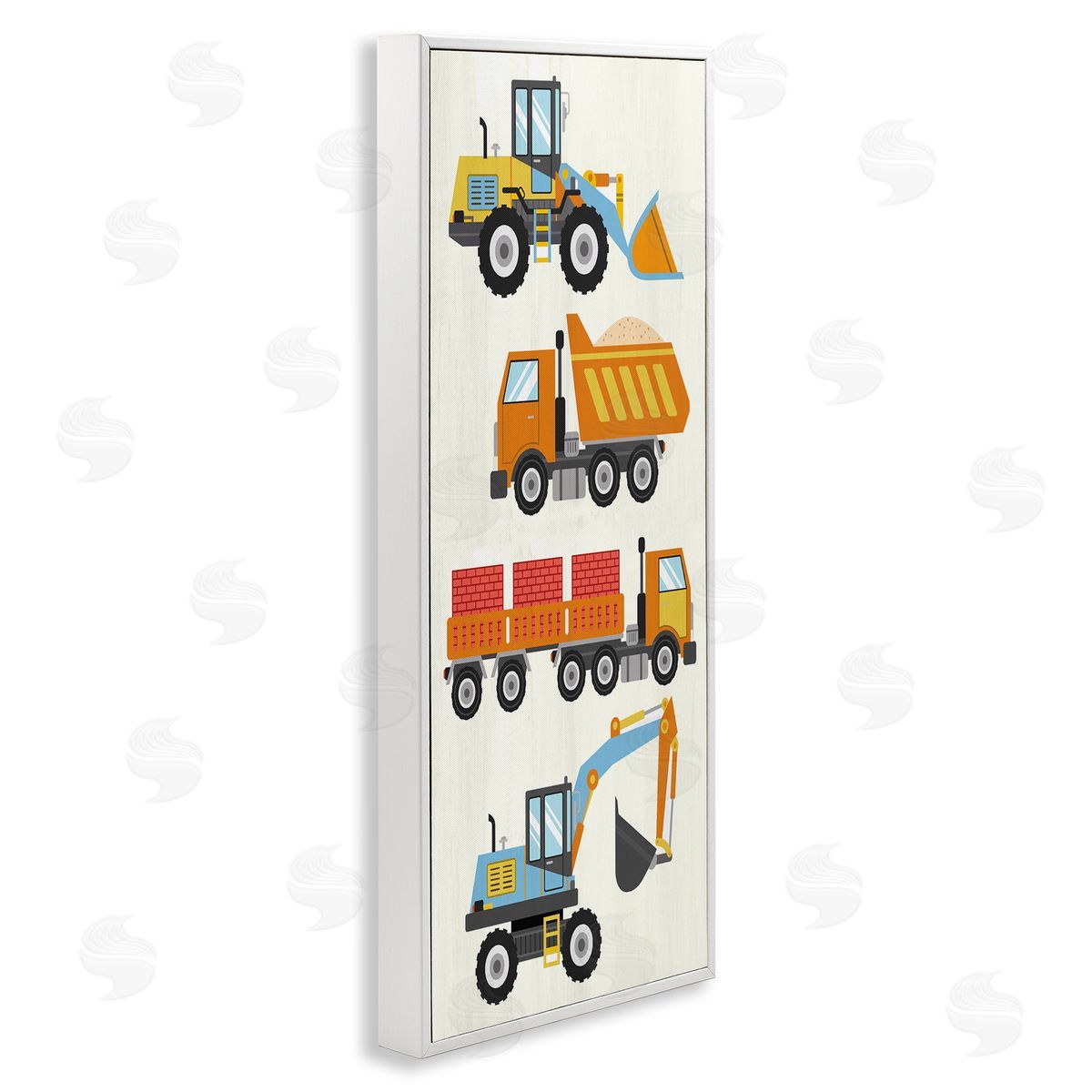 Playful Construction Vehicles White Frame Print Wall Art, Home Decor by Kim Allen