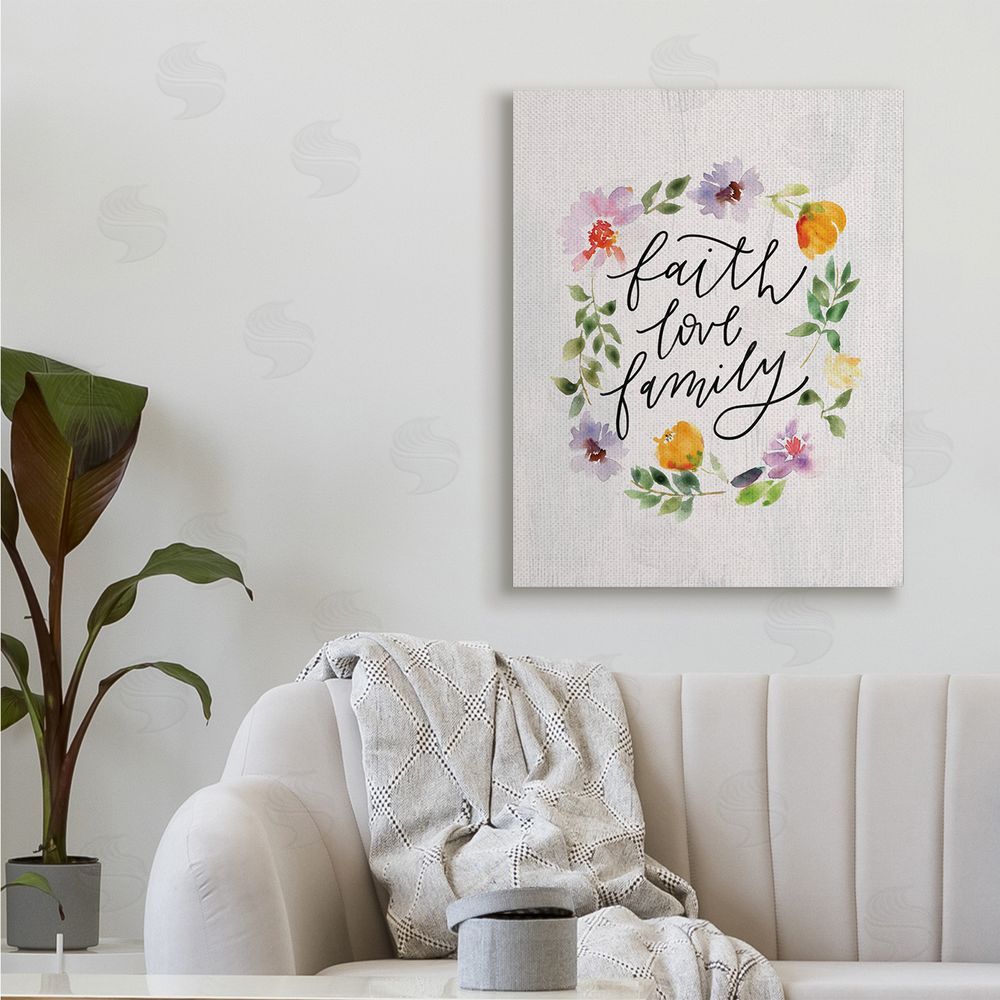 Loni Harris Faith Love Family Quote Traditional Floral Wreath