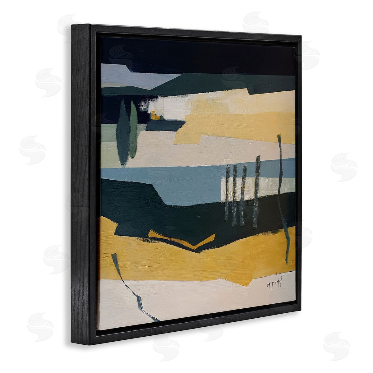 Fanou Montel Sometimes Obvious Montel Abstract Landscape Lake Black Floating Frame Canvas Wall Art Print