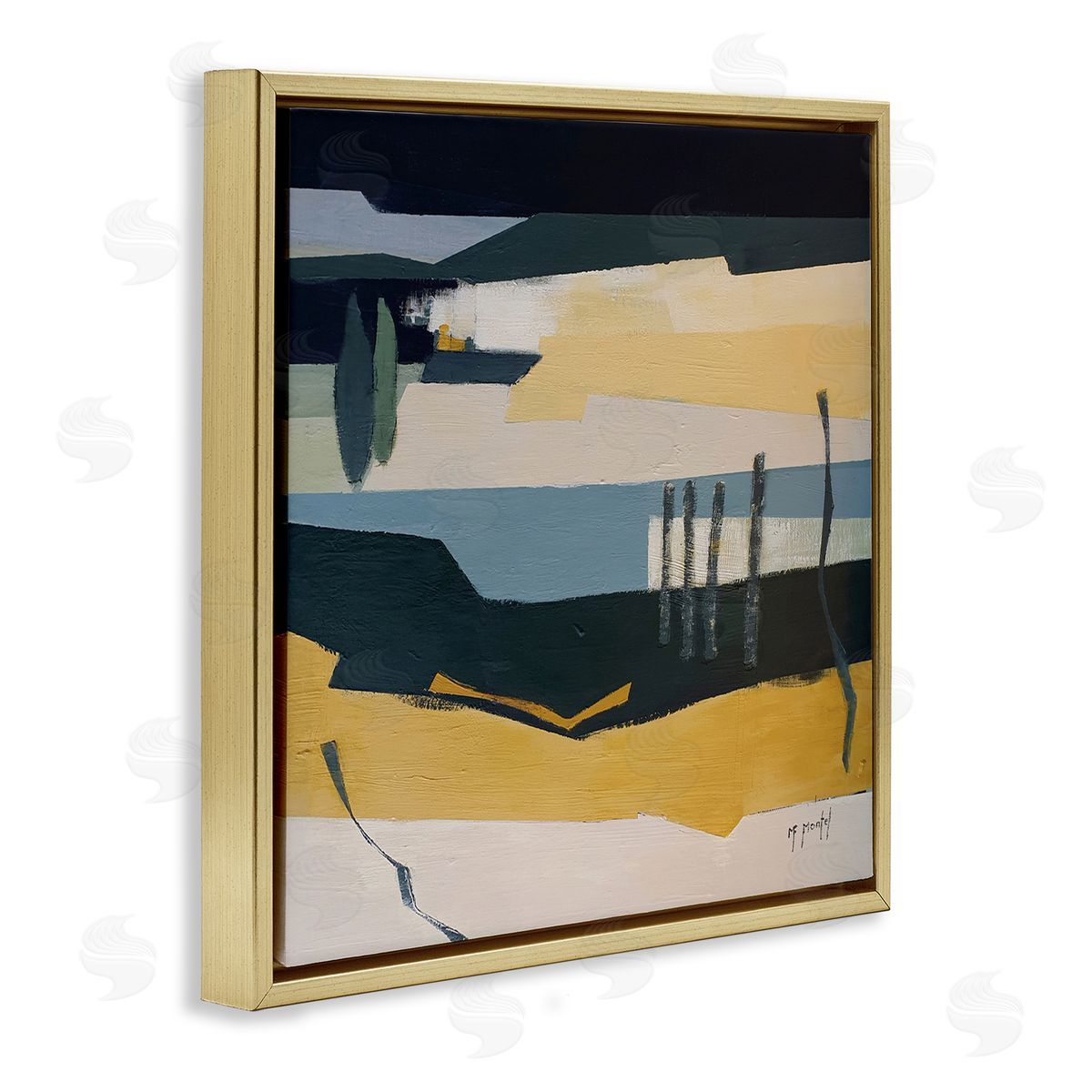 Fanou Montel Sometimes Obvious Montel Abstract Landscape Lake Gold Floating Frame Canvas Wall Art Print