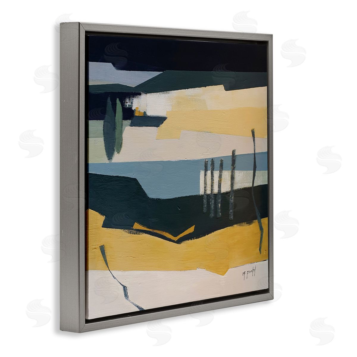 Fanou Montel Sometimes Obvious Montel Abstract Landscape Lake Gray Floating Frame Canvas Wall Art Print
