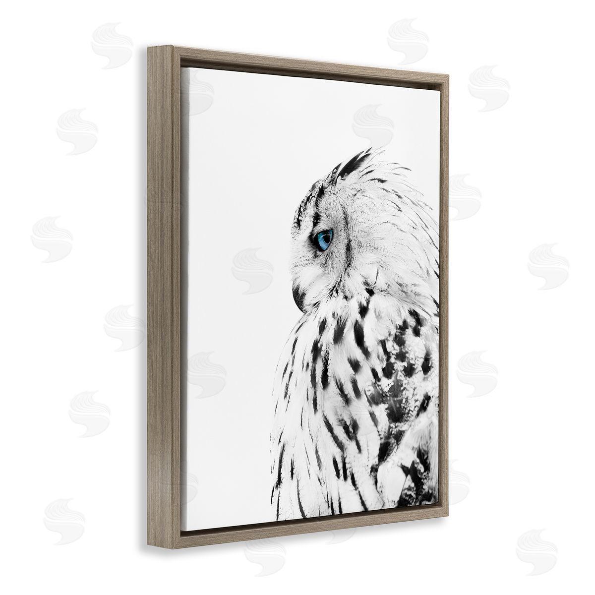 Snow Owl Peering Blue Eyes Brown Floating Frame Canvas Wall Art, Home Decor by Design Fabrikken