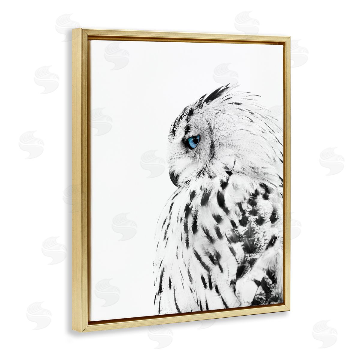 Snow Owl Peering Blue Eyes Gold Floating Frame Canvas Wall Art, Home Decor by Design Fabrikken