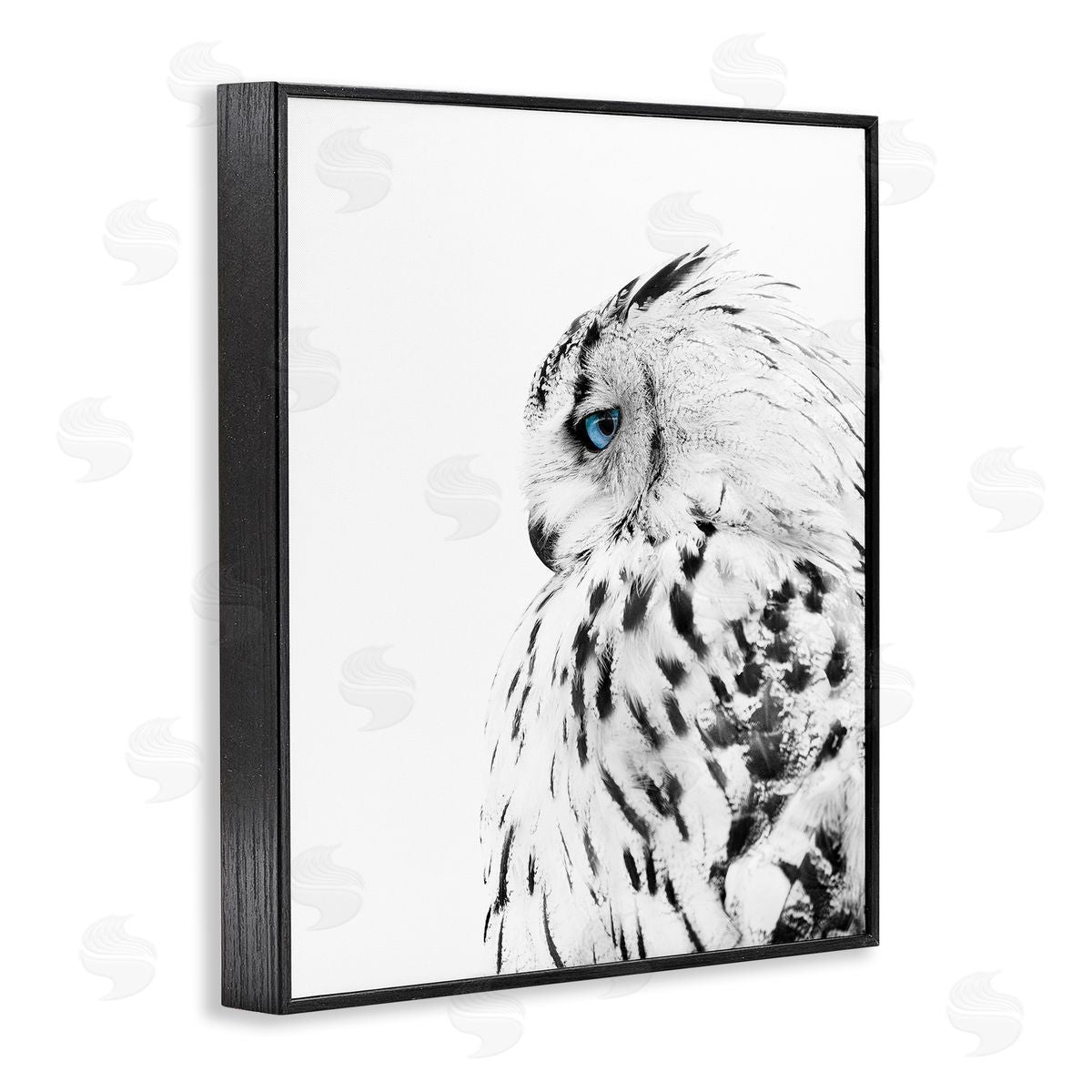 Snow Owl Peering Blue Eyes Black Frame Print Wall Art, Home Decor by Design Fabrikken