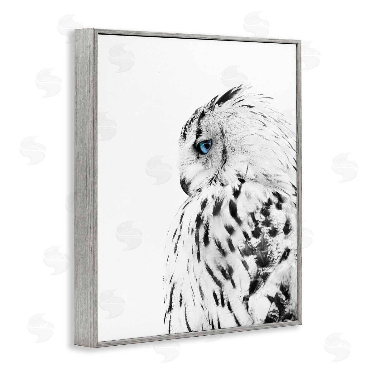 Snow Owl Peering Blue Eyes Grey Frame Print Wall Art, Home Decor by Design Fabrikken