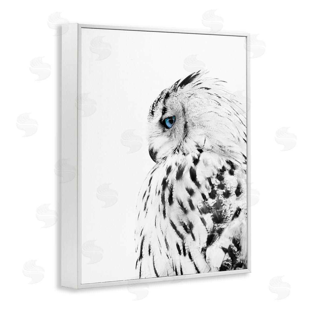 Snow Owl Peering Blue Eyes White Frame Print Wall Art, Home Decor by Design Fabrikken