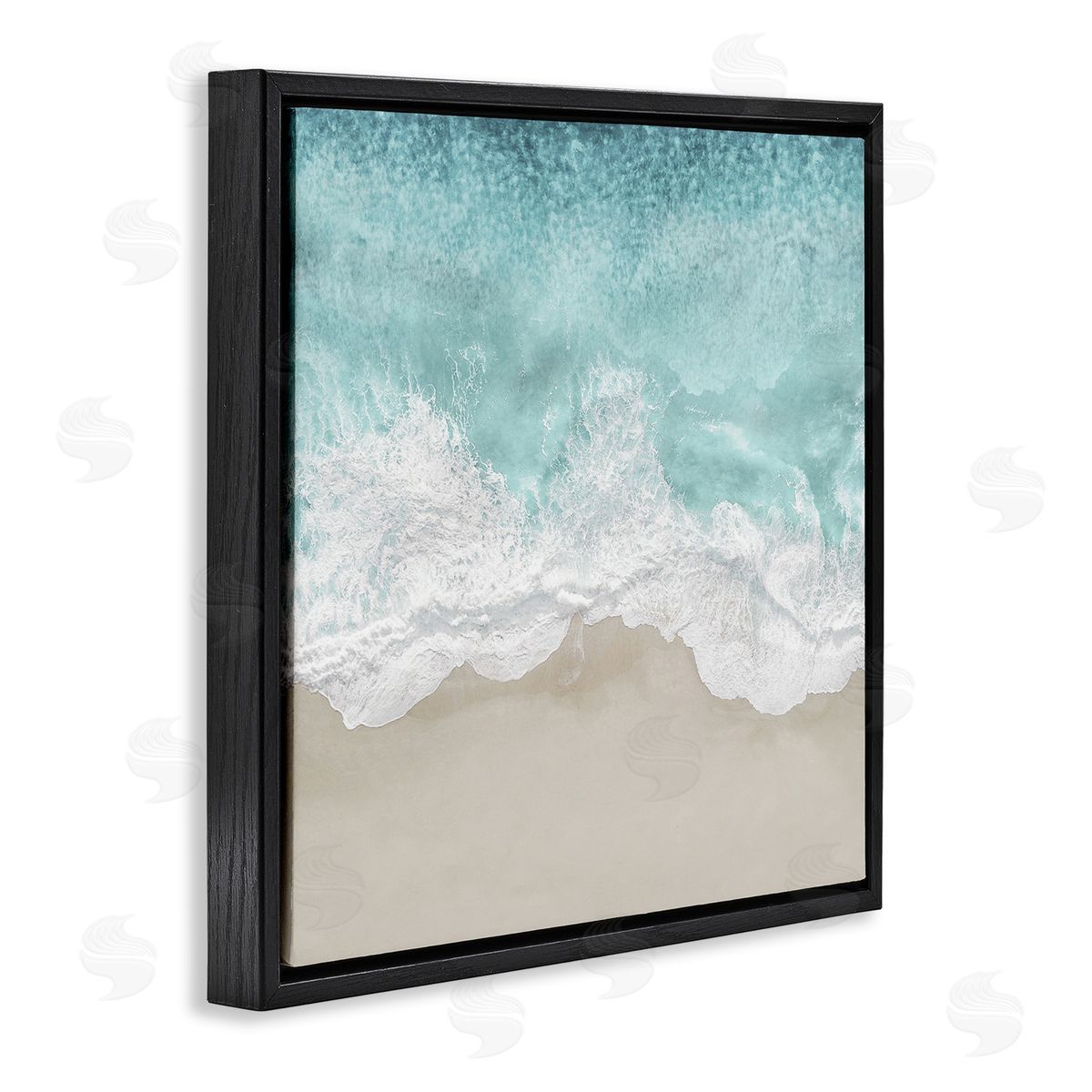 Sea Foam on Sandy Beach Black Floating Frame Canvas Wall Art, Home Decor by Maggie Olsen