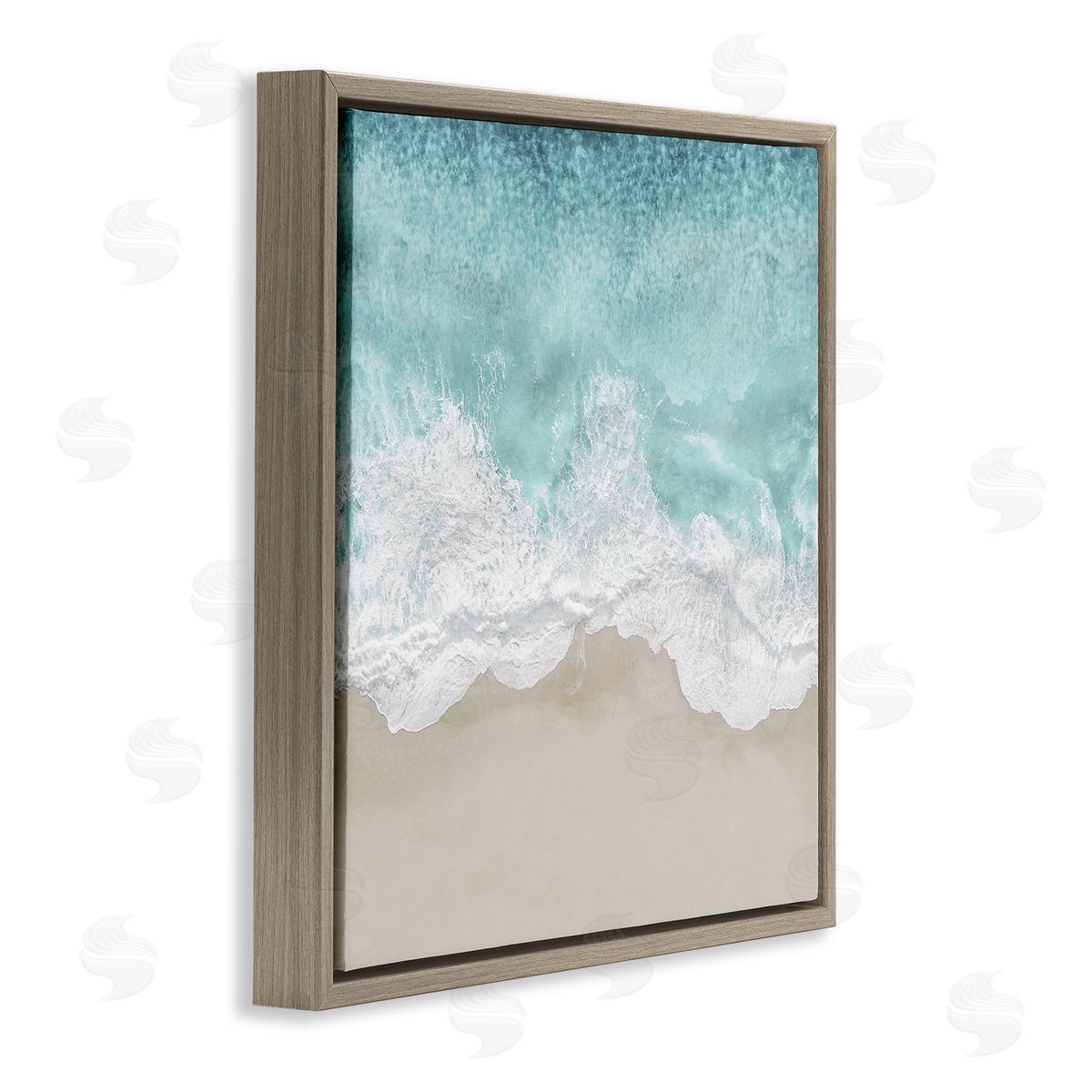 Sea Foam on Sandy Beach Brown Floating Frame Canvas Wall Art, Home Decor by Maggie Olsen