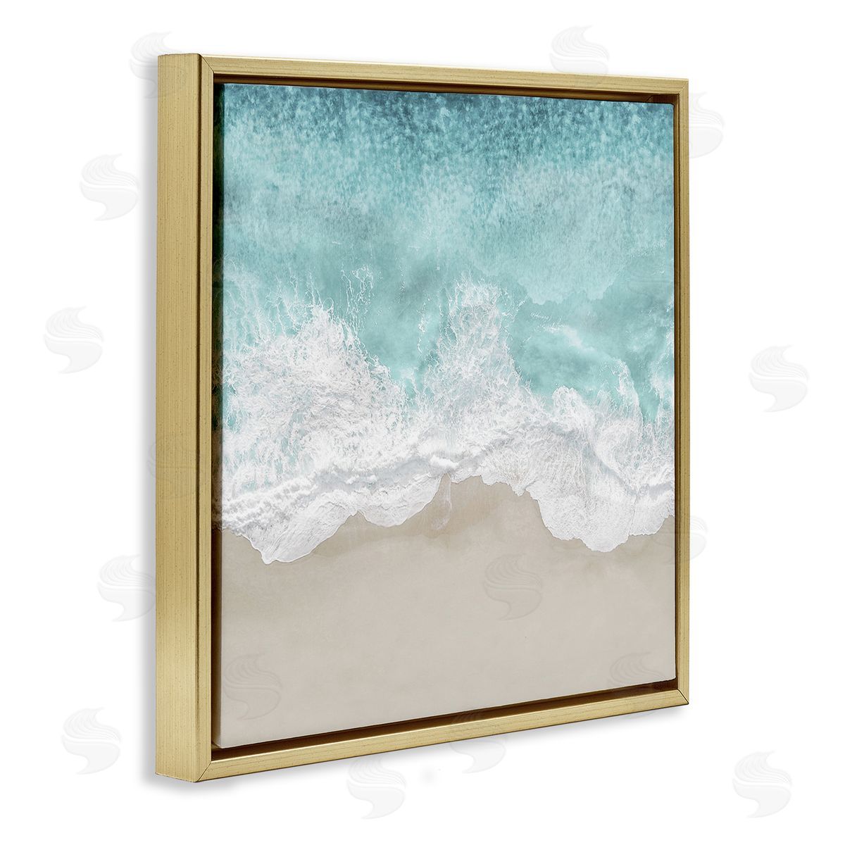 Sea Foam on Sandy Beach Gold Floating Frame Canvas Wall Art, Home Decor by Maggie Olsen