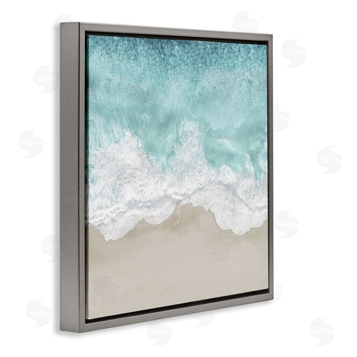 Sea Foam on Sandy Beach Grey Floating Frame Canvas Wall Art, Home Decor by Maggie Olsen