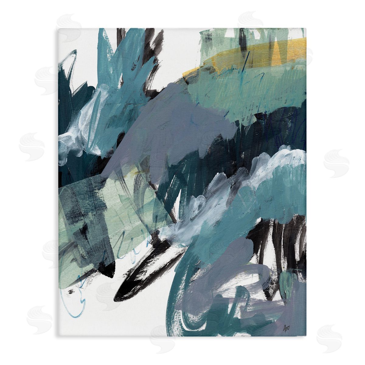 Ann Thompson Nemcosky Chaotic Paintbrush Strokes Abstract Green Blue