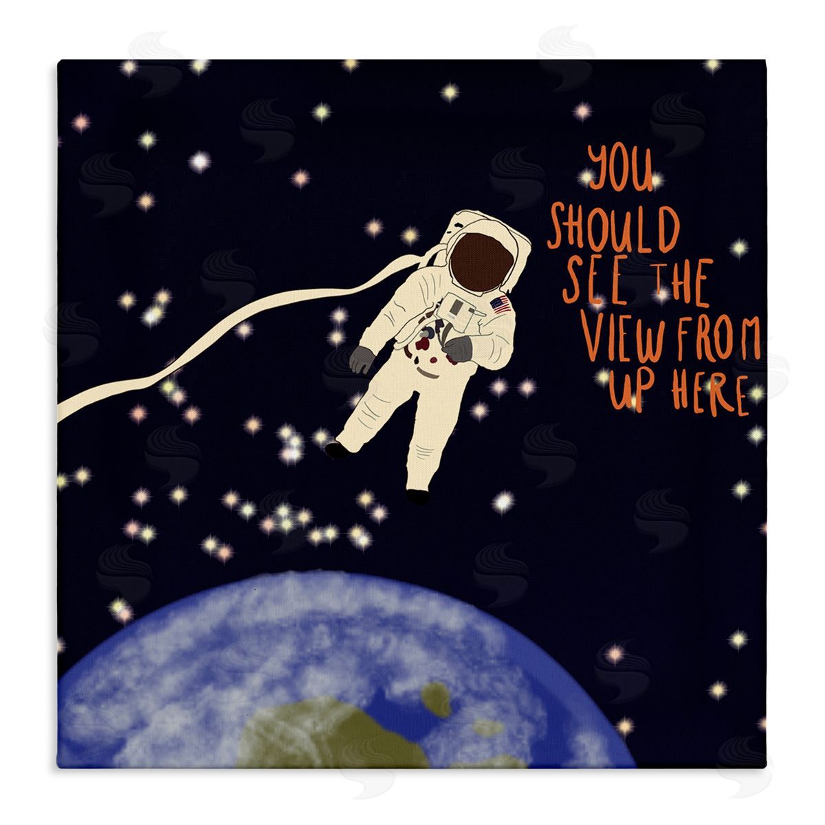 Ashley Singleton The View From Up Here Phrase Outer Space Astronaut Stretched Canvas Wall Art Print