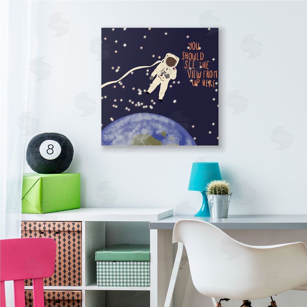 Ashley Singleton The View From Up Here Phrase Outer Space Astronaut Canvas Wall Art in Room