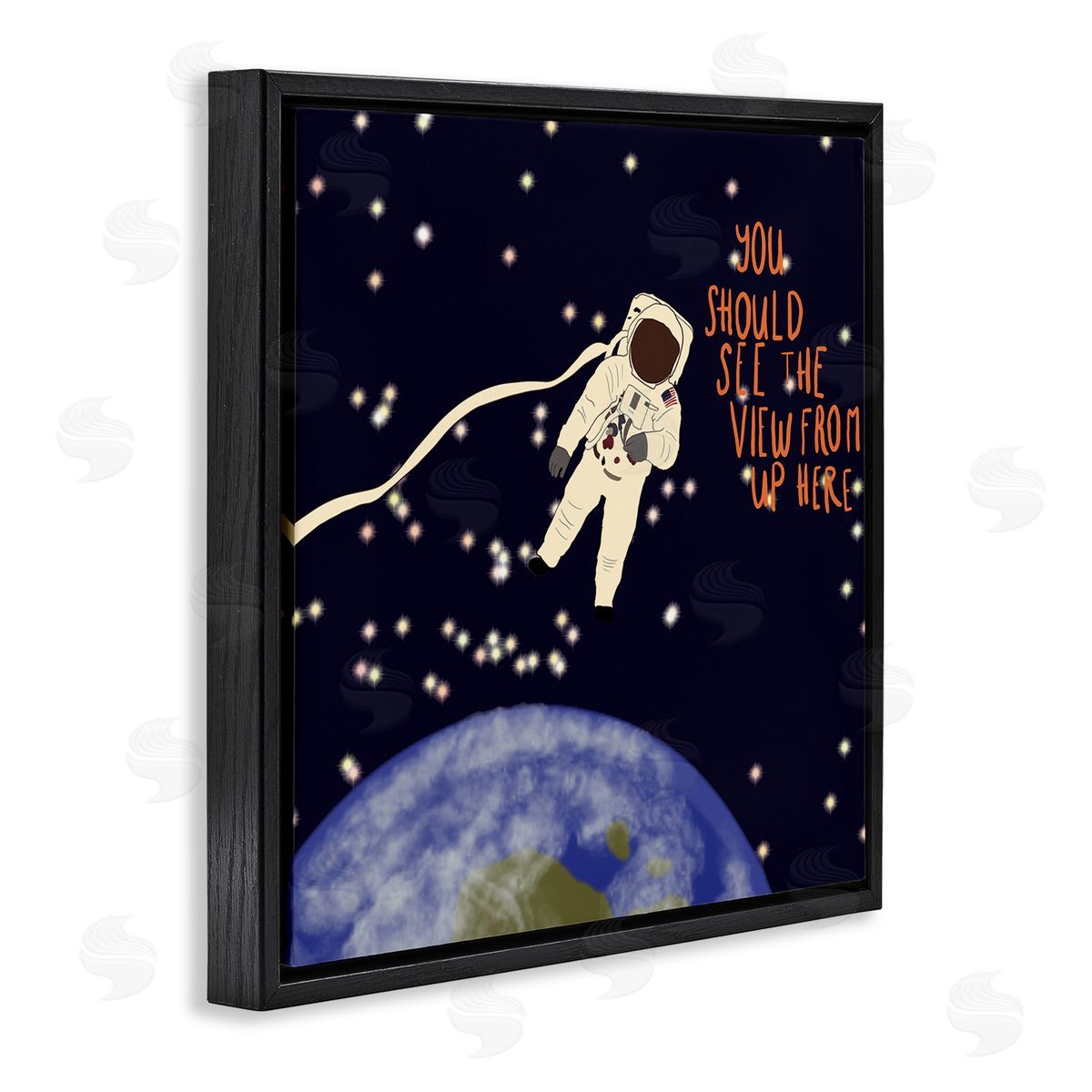 Ashley Singleton The View From Up Here Phrase Outer Space Astronaut Black Floating Frame Canvas Wall Art Print