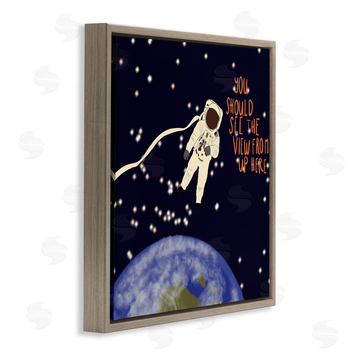 Ashley Singleton The View From Up Here Phrase Outer Space Astronaut Brown Floating Frame Canvas Wall Art Print