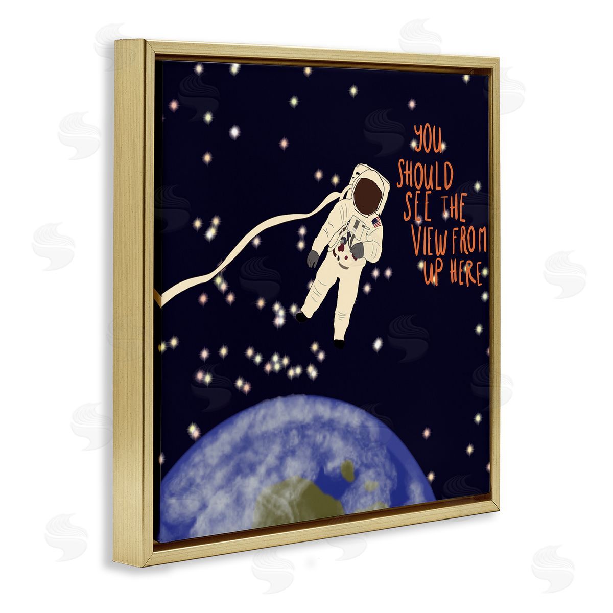 Ashley Singleton The View From Up Here Phrase Outer Space Astronaut Gold Floating Frame Canvas Wall Art Print