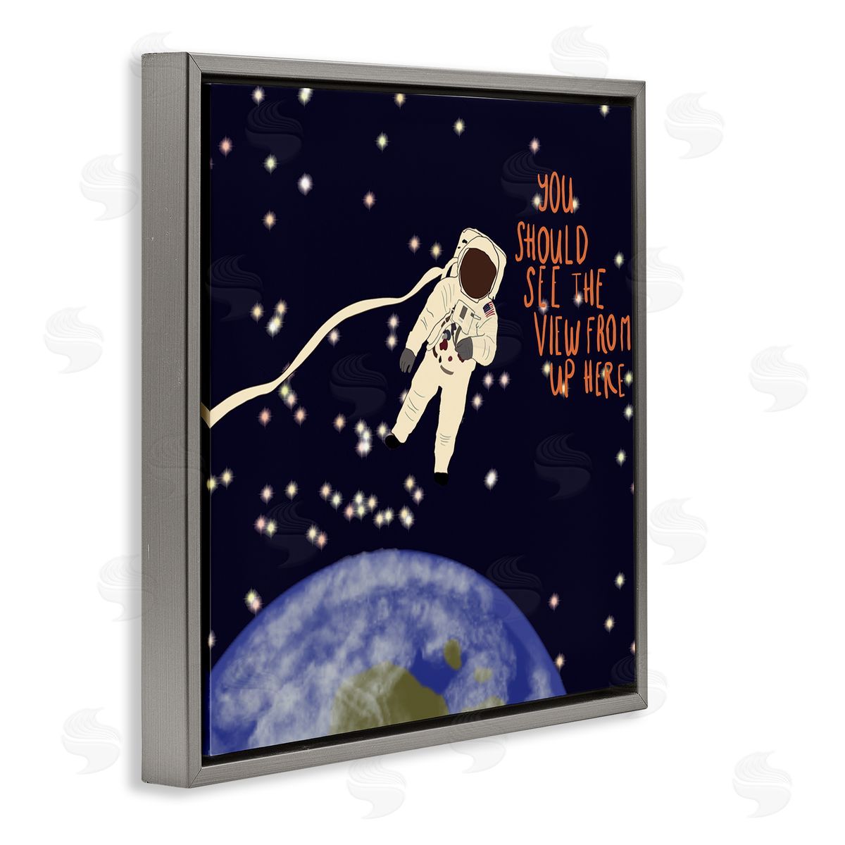 Ashley Singleton The View From Up Here Phrase Outer Space Astronaut Gray Floating Frame Canvas Wall Art Print