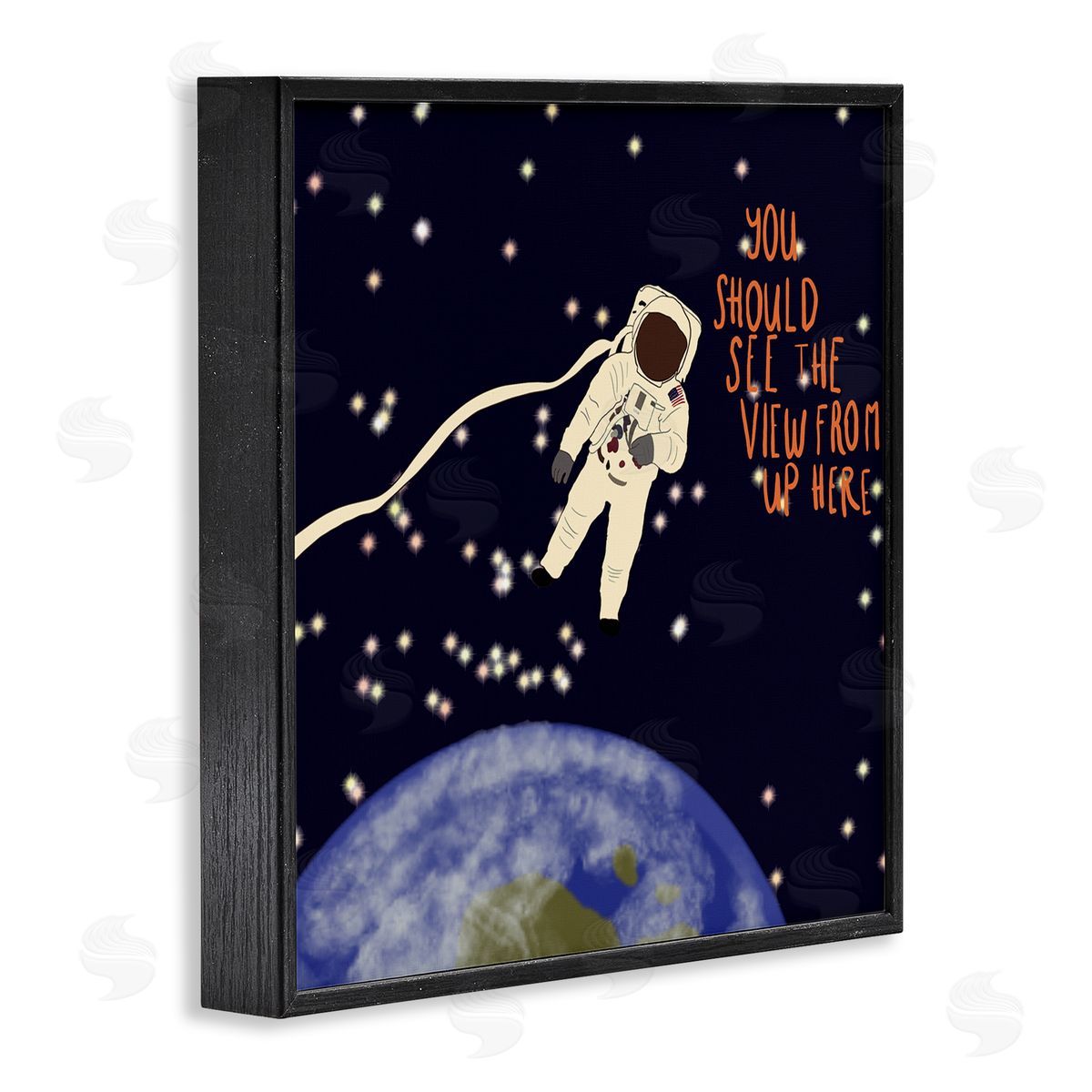 Ashley Singleton The View From Up Here Phrase Outer Space Astronaut Black Framed Glicee Wall Art Print