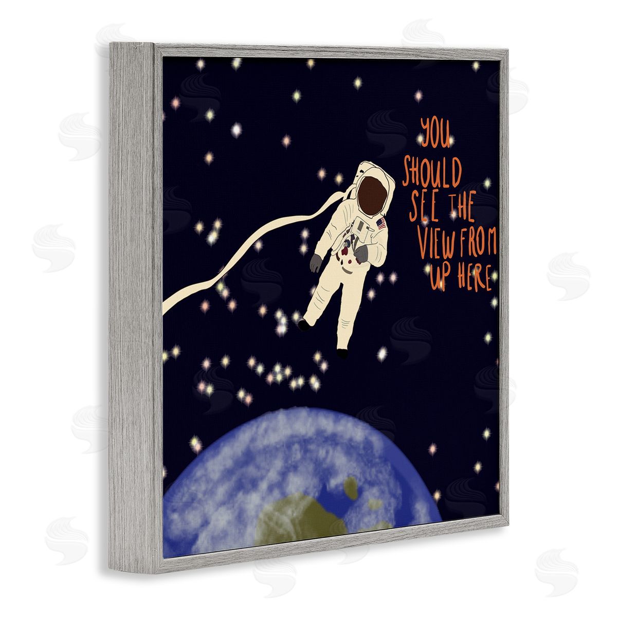 Ashley Singleton The View From Up Here Phrase Outer Space Astronaut Gray Framed Glicee Wall Art Print