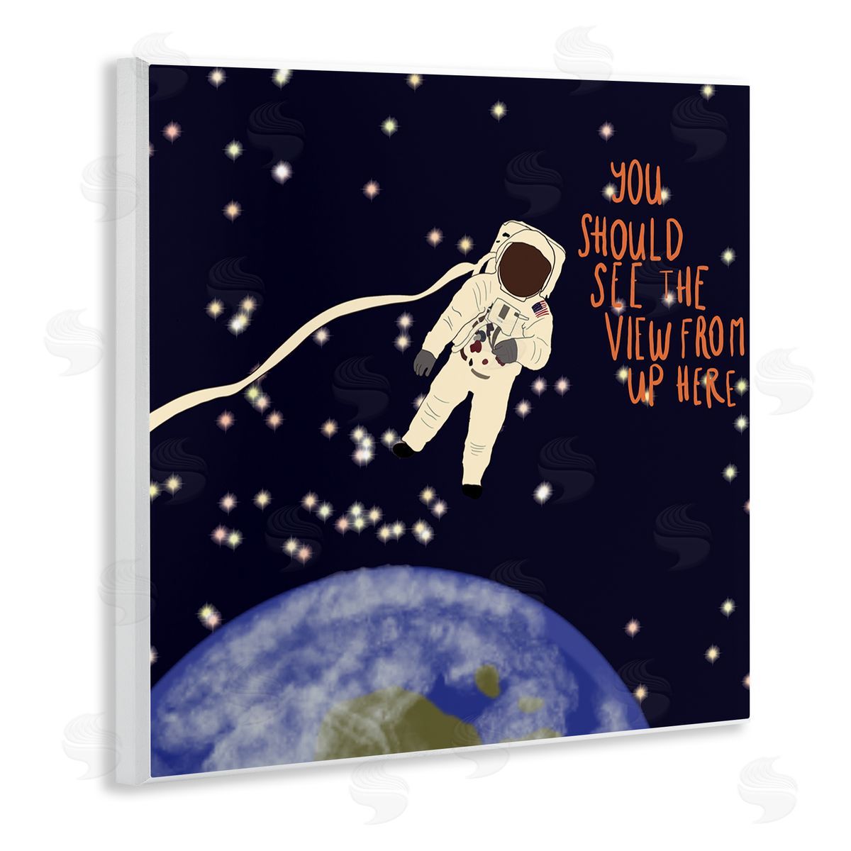Ashley Singleton The View From Up Here Phrase Outer Space Astronaut Wooden Wall Plaque Art Print