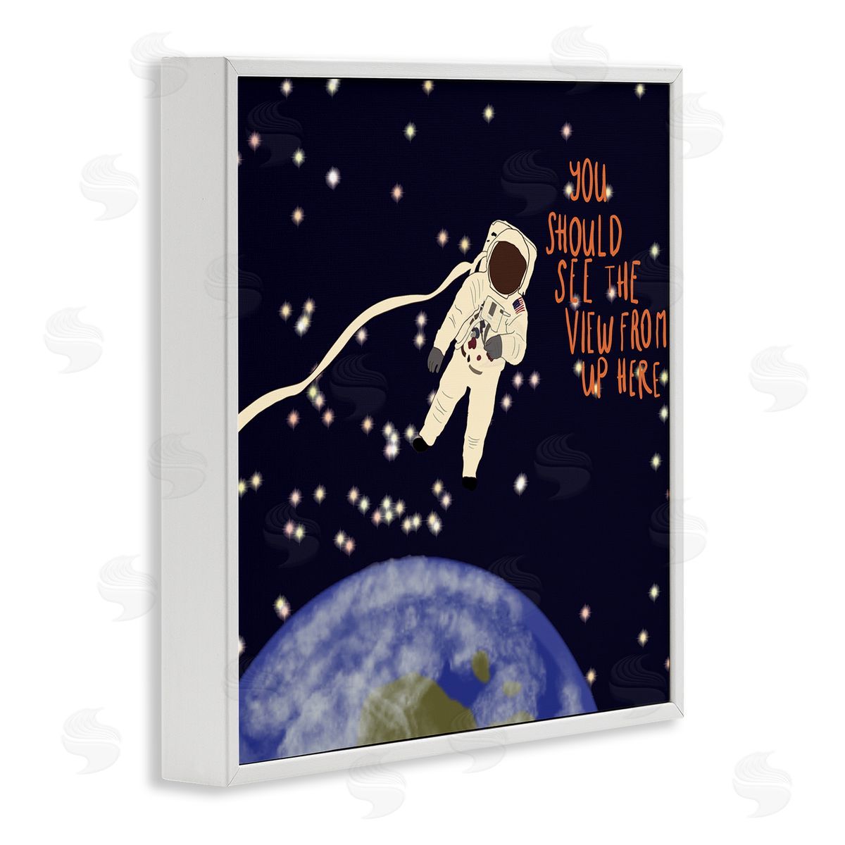 Ashley Singleton The View From Up Here Phrase Outer Space Astronaut White Framed Glicee Wall Art Print