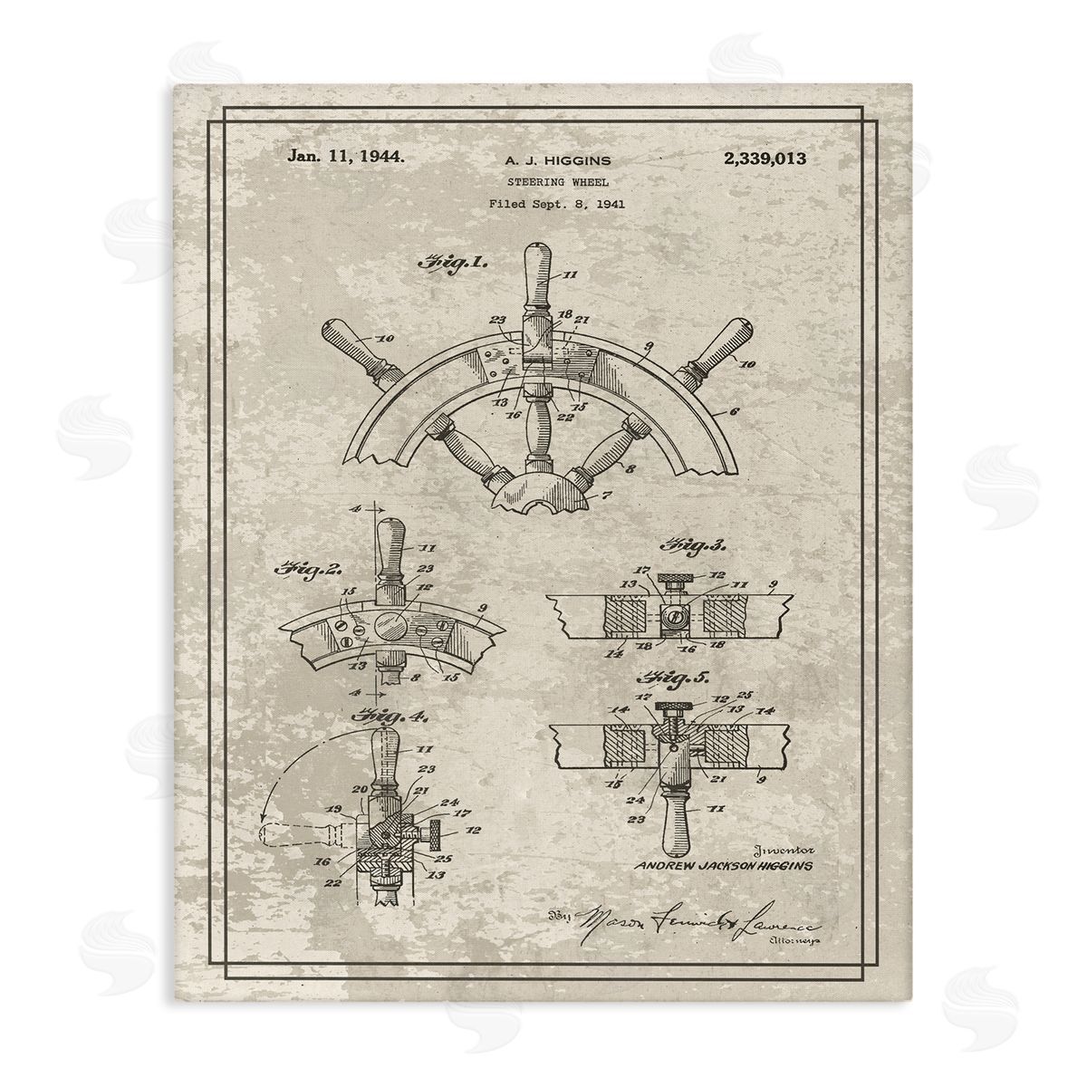 Stupell Studio Vintage Ship Steering Wheel Diagram Interior View