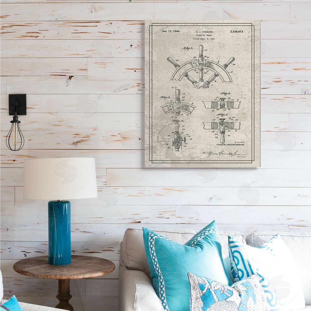 Stupell Studio Vintage Ship Steering Wheel Diagram Interior View